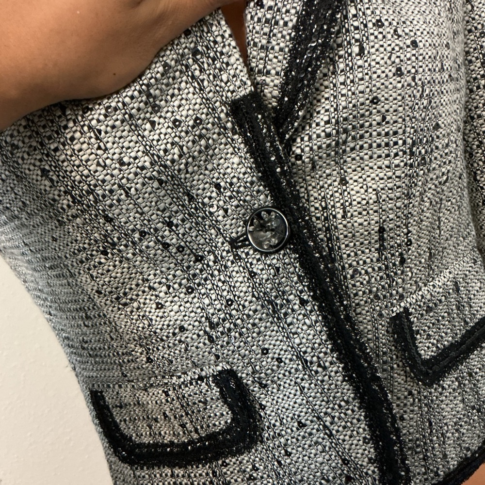 Bergamo Studio Tweed Blazer Jacket Black White Sequin Trim Size 6 - Picture 6 of 13